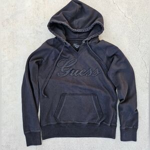RARE Guess Black Hoodie Cute Sweater Accents Med (Runs Small!!) Like New